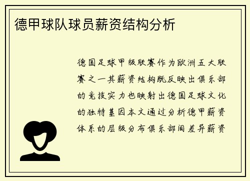 德甲球队球员薪资结构分析
