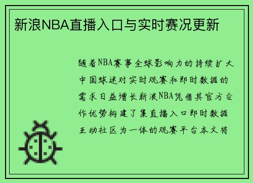 新浪NBA直播入口与实时赛况更新