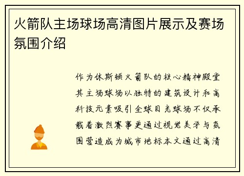火箭队主场球场高清图片展示及赛场氛围介绍